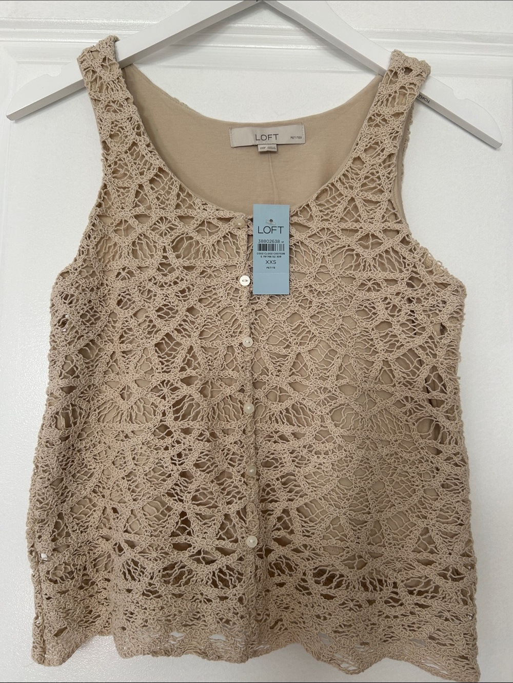 LOFT Beige Crochet Button-Front Camisole